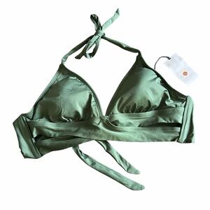 Shade & Shore NWT Women’s Olive Green Halter Triangle Bikini Top Size Small